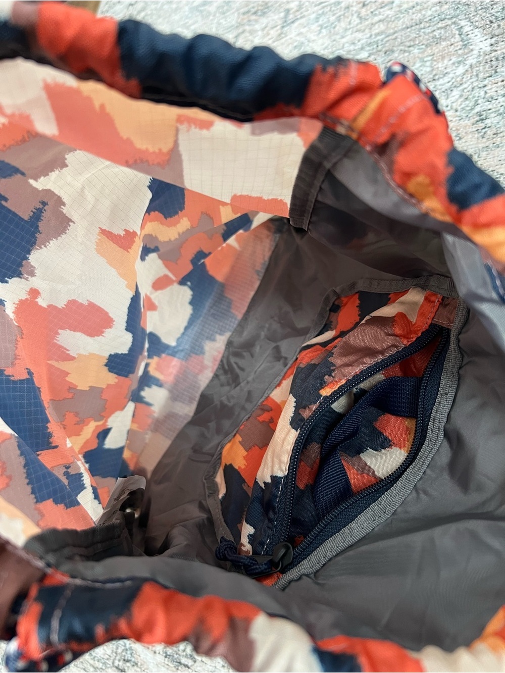 Eddie Bauer Stowaway String Pack Blue Orange Packable Backpack Hiking Outdoors - Picture 4 of 15